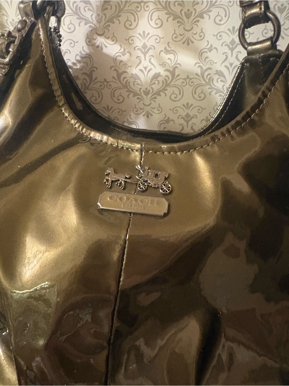 Coach Patent Shoulder Bag in Olive Green - Picture 3 of 8